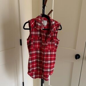 Billabong Red Plaid Cutoff Flannel Shirt — Women’s Size M